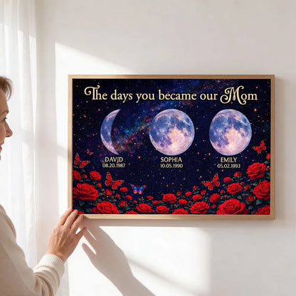 Personalized Moon Phase Rose Night Sky Poster for Mom - Custom Keepsake Wall Art, Unique Gift
