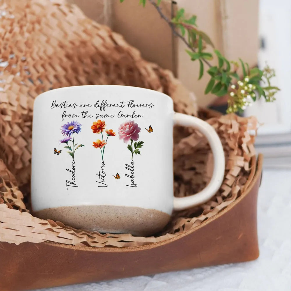 Personalized Pottery Mug with Birth Flowers and Sweet Friendship Quote, Unique Best Friend Gift for Coffee and Tea