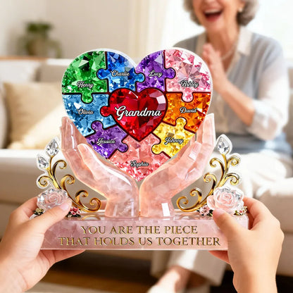 Personalized Shaped Acrylic Block Plaque Puzzle Heart for Grandma, Unique Gift That Holds Us Together