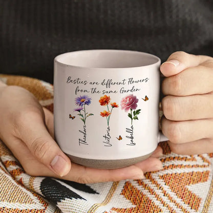 Personalized Pottery Mug with Birth Flowers and Sweet Friendship Quote, Unique Best Friend Gift for Coffee and Tea