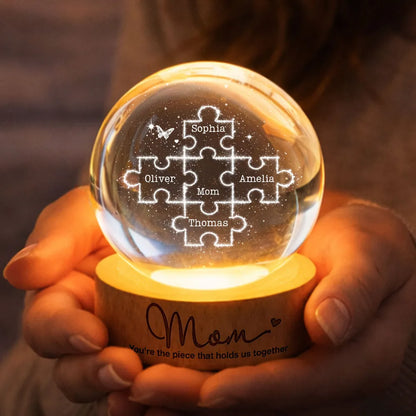 Personalized Globe Lamp for Mom, Puzzle Family Design Night Light, Cozy Bedroom Decor, Unique Gift for Mother's Day