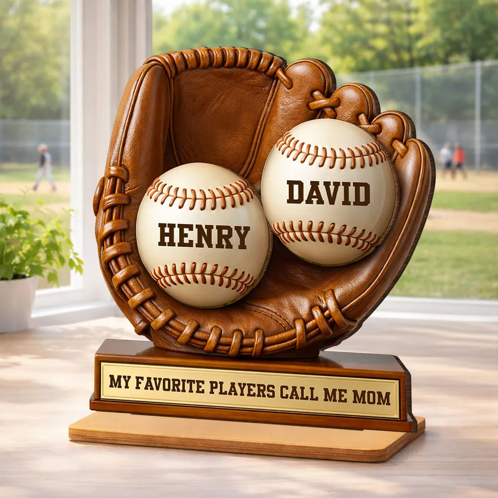 Personalized Baseball Mom 2-Layer Wooden Plaque with Glove & Baseballs - Unique Gift for Mom, Proud Sports Keepsake