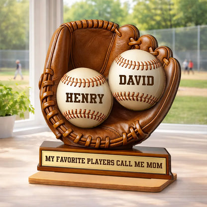 Personalized Baseball Mom 2-Layer Wooden Plaque with Glove & Baseballs - Unique Gift for Mom, Proud Sports Keepsake