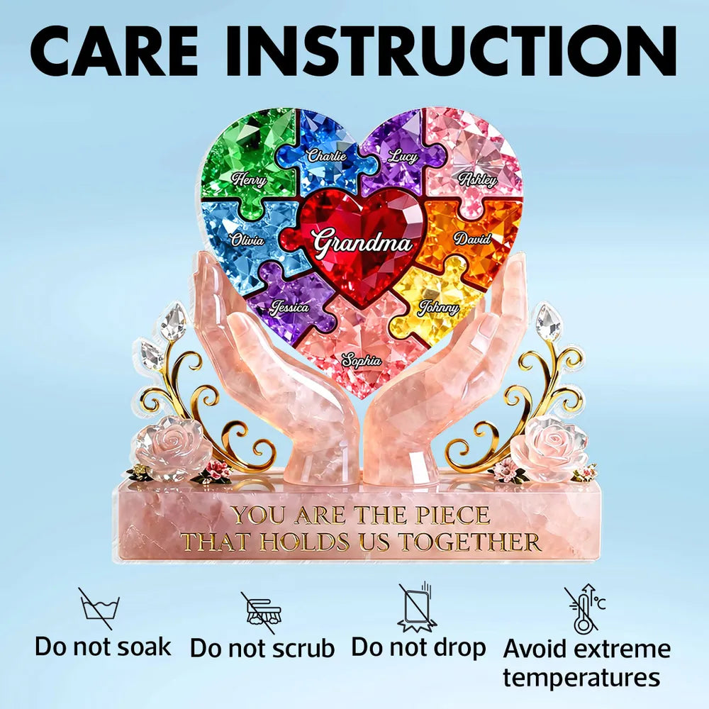 Personalized Shaped Acrylic Block Plaque Puzzle Heart for Grandma, Unique Gift That Holds Us Together
