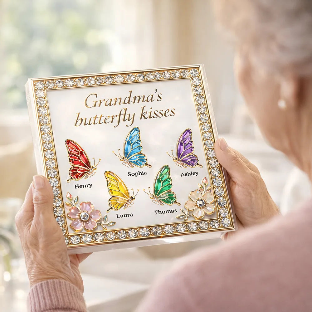 Personalized Shaped Acrylic Block Plaque, Grandma's Butterfly Kisses Shelf Decor, Unique Gift for Grandma or Mom