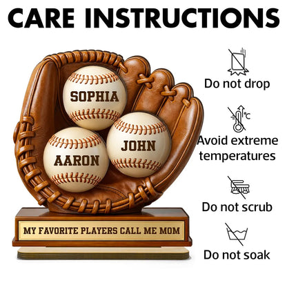 Personalized Baseball Mom 2-Layer Wooden Plaque with Glove & Baseballs - Unique Gift for Mom, Proud Sports Keepsake