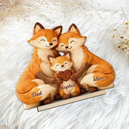 Heartwarming Woodland Fox Family Hug 2-Layer Wooden Plaque, Personalized Keepsake for Mom & Dad - Unique Gift