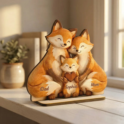 Heartwarming Woodland Fox Family Hug 2-Layer Wooden Plaque, Personalized Keepsake for Mom & Dad - Unique Gift