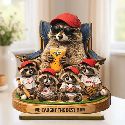 Personalized 2-Layer Wooden Plaque, Funny Raccoon Baseball Dad Scene, Unique Father's Day Gift