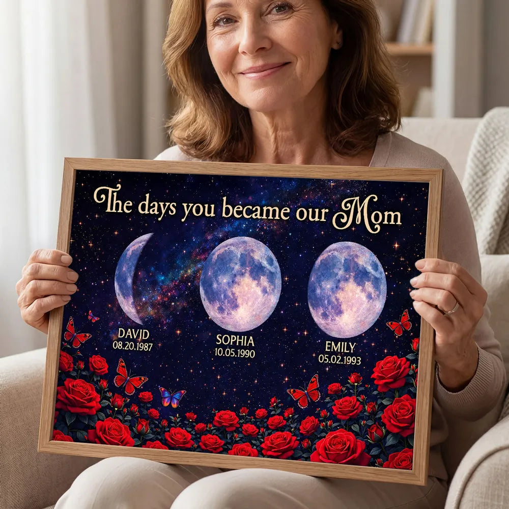 Personalized Moon Phase Rose Night Sky Poster for Mom - Custom Keepsake Wall Art, Unique Gift