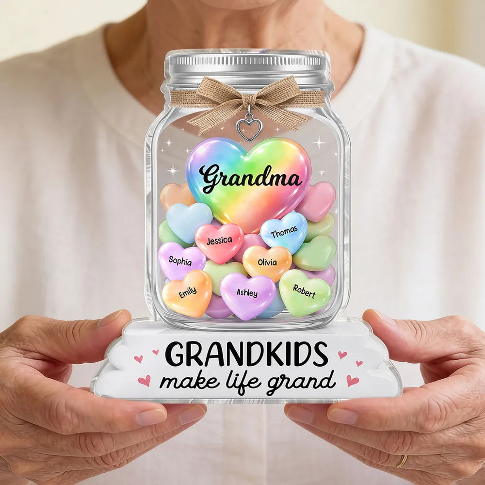 Shaped Acrylic Block Plaque for Grandma, Personalized Grandkids Candy Hearts Keepsake, Cute Home Accent Gift for Grandma