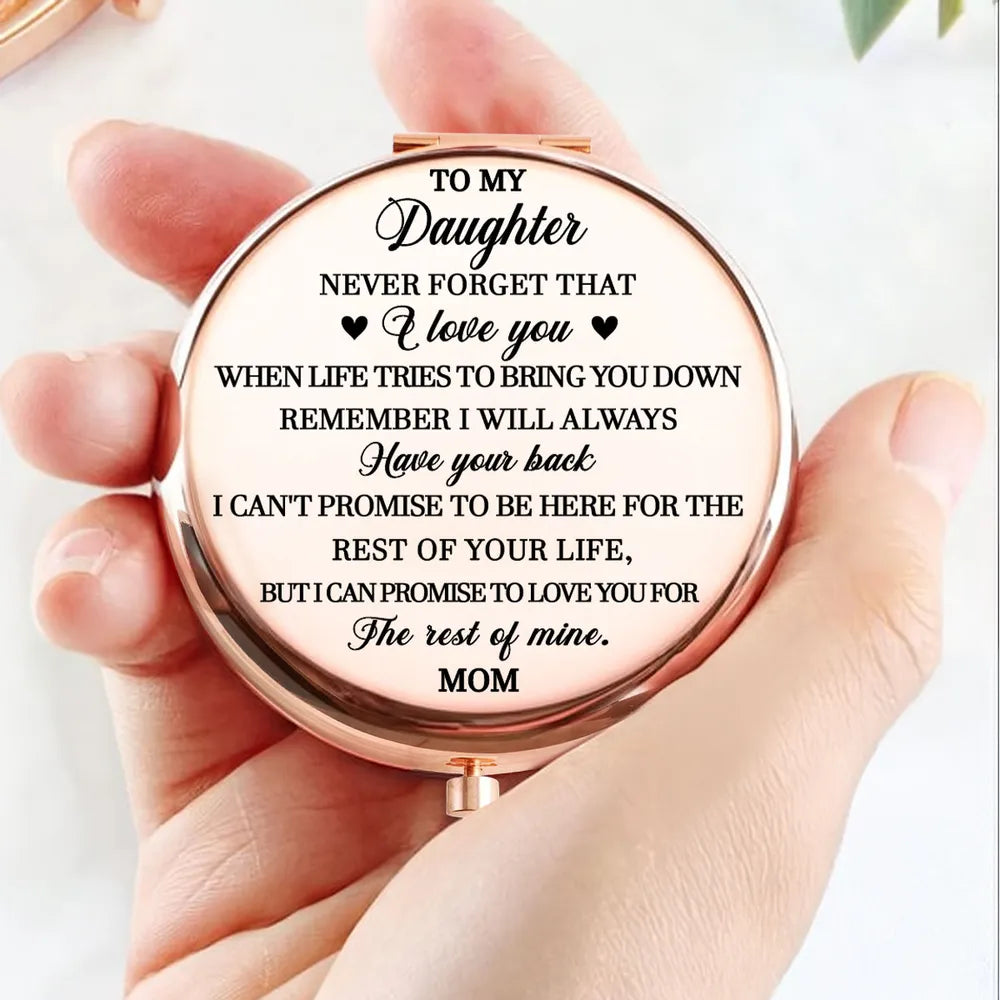 Personalized Metal Compact Mirror for Daughter, Rose Gold Floral Design, Unique Gift from Mom