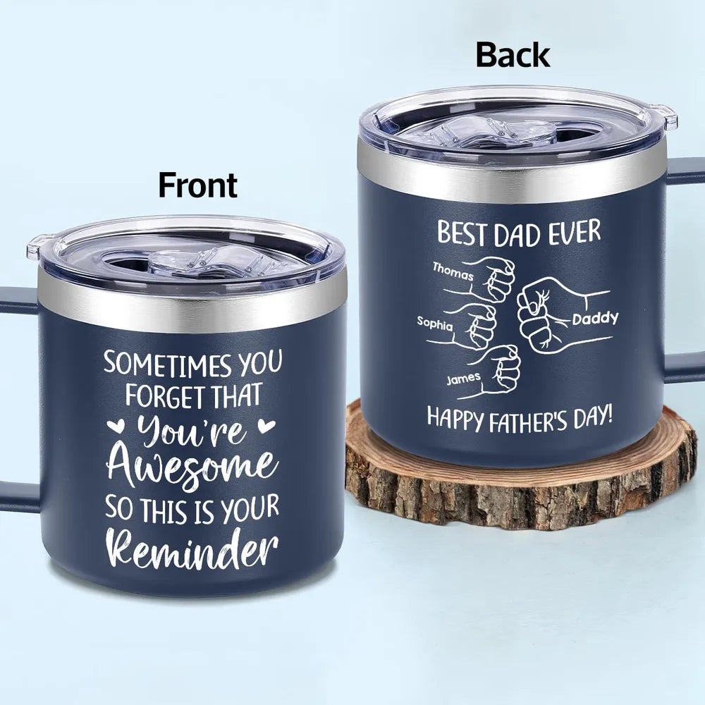 Personalized Stainless Steel Coffee Mug for Dad, Best Dad Ever Fist Bump Design, Unique Father's Day Gift