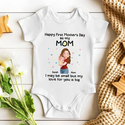 Personalized Short Sleeve Baby Onesie 'Happy First Mother's Day as my Mom' Cute Mom & Baby Hug Gift for New Mom