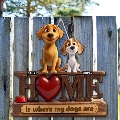 Personalized Wooden Sign With Dog Illustration, Home Is Where My Dogs Are, Unique Gift for Dog Lovers