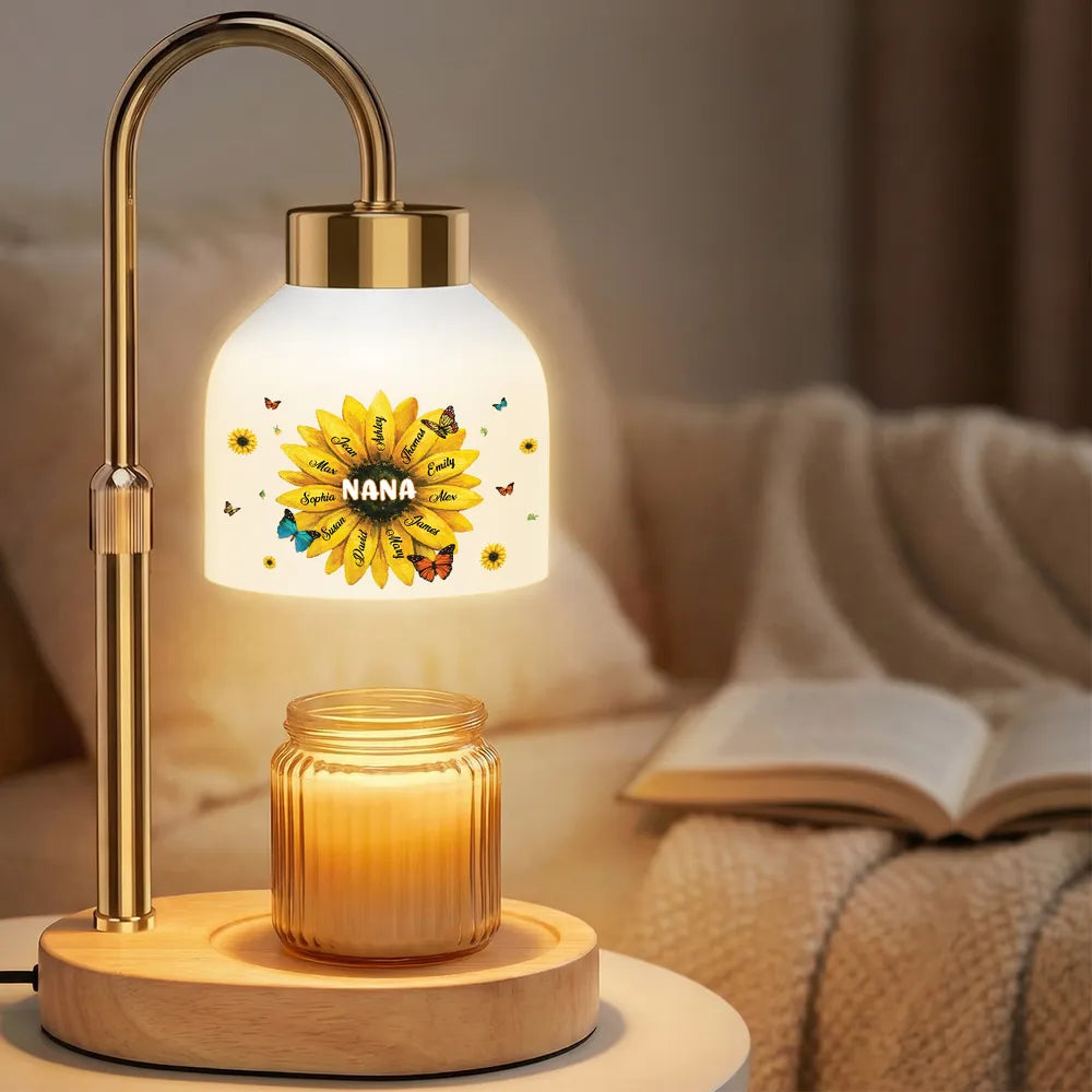Personalized Sunflower Nana Candle Warmer Lamp with Custom Names, Cozy Home Decor, Unique Gift for Grandma
