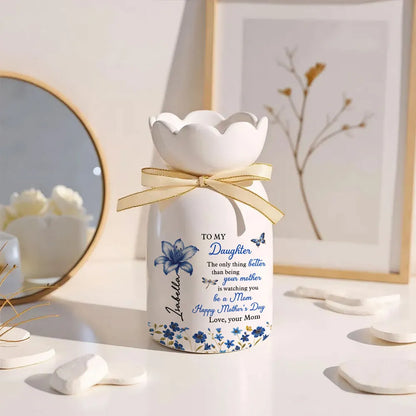 Scalloped Rim Ceramic Vase Personalized for Daughter, Happy Watching You Grow Mother's Day Gift, Heartwarming Home Decor