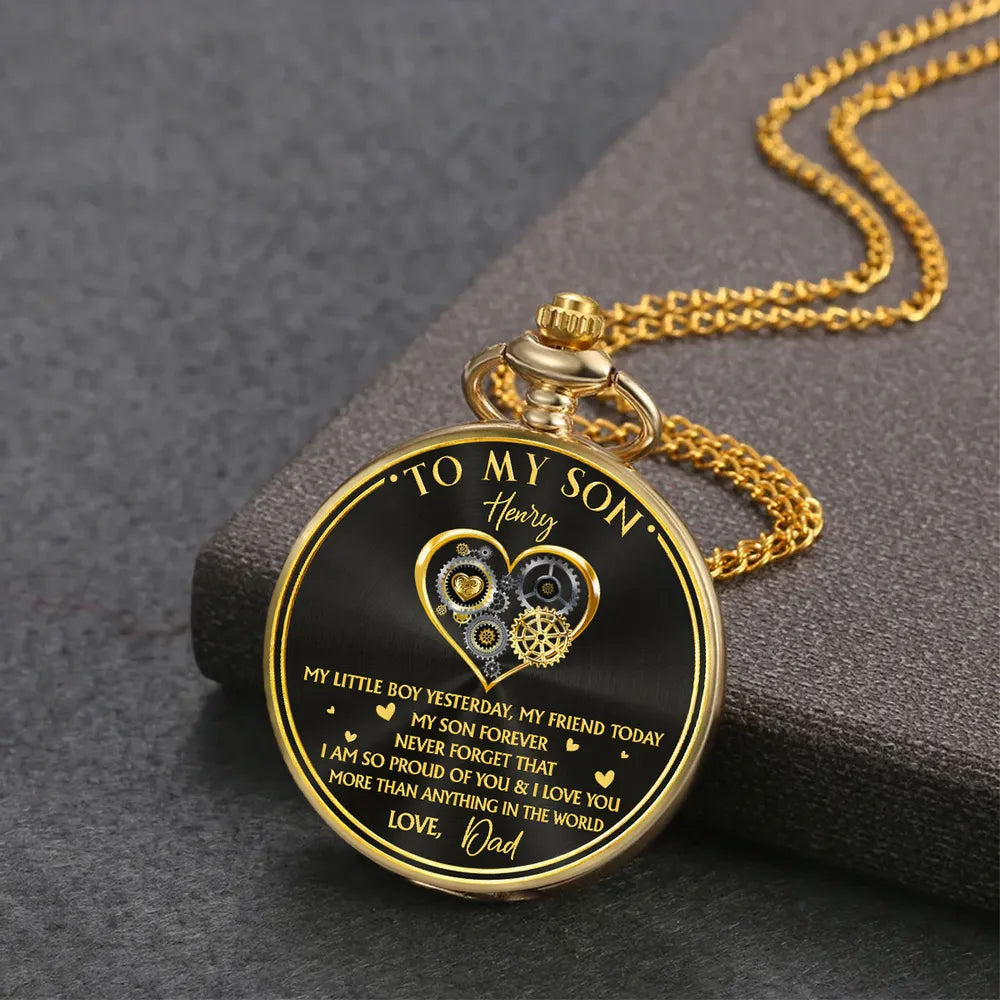 Custom Pocket Watch For Son, 'So Proud Of You' Love Note Style, Timeless Gift Keepsake For Him