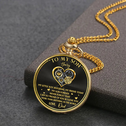 Custom Pocket Watch For Son, 'So Proud Of You' Love Note Style, Timeless Gift Keepsake For Him