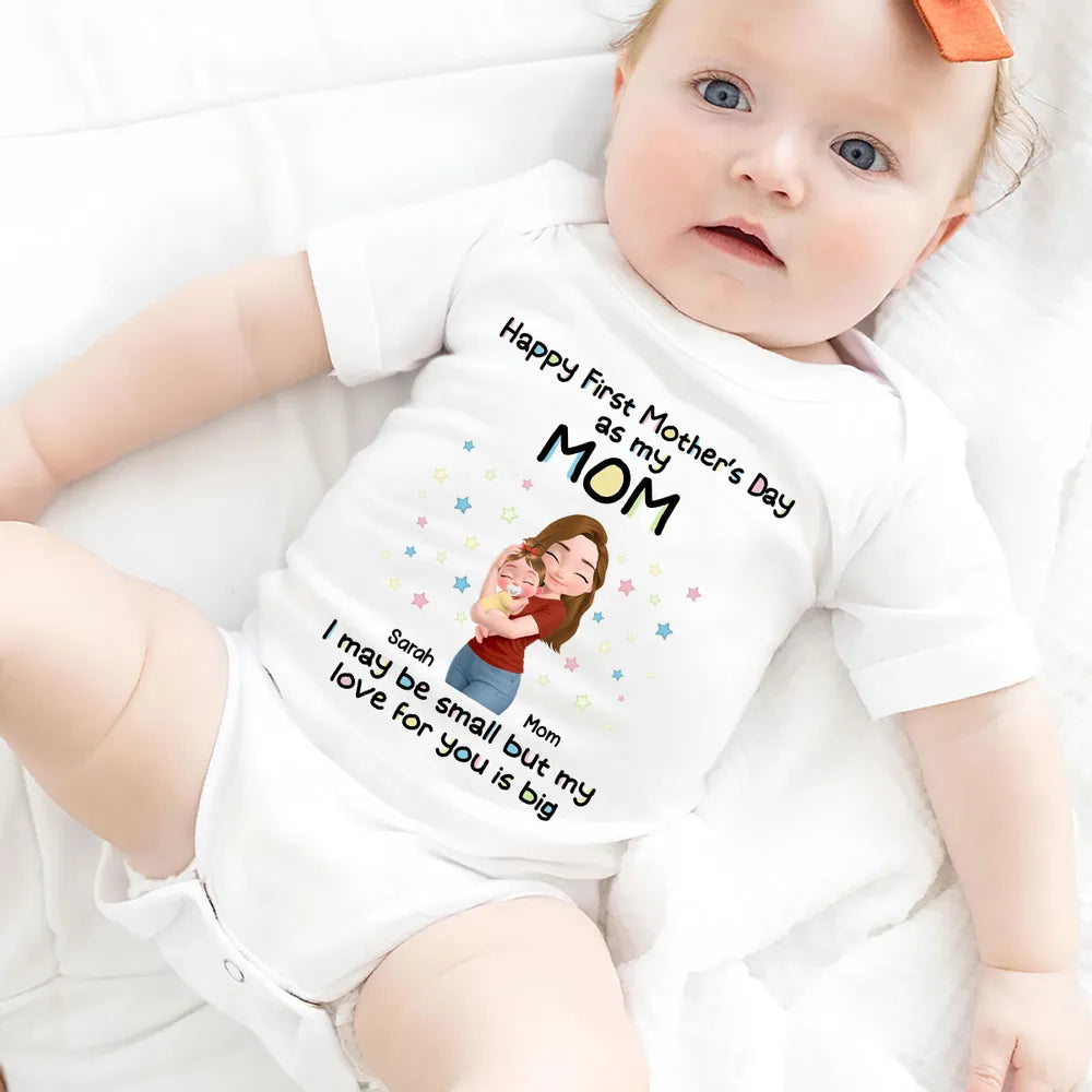 Personalized Short Sleeve Baby Onesie 'Happy First Mother's Day as my Mom' Cute Mom & Baby Hug Gift for New Mom