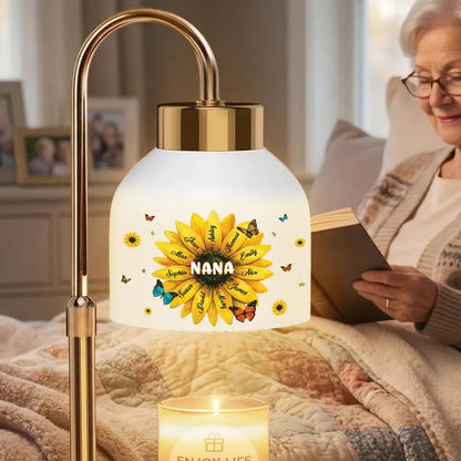 Personalized Sunflower Nana Candle Warmer Lamp with Custom Names, Cozy Home Decor, Unique Gift for Grandma