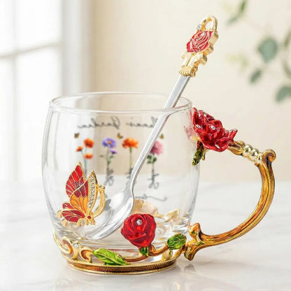 Personalized Enamel Flower Tea Cup, Nana's Garden Floral Gift for Grandma, A Unique Tea Time Keepsake