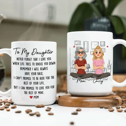 Personalized White Ceramic Mug With Mom and Son Cartoon Quote, Unique Encouraging Gift for Son From Mom