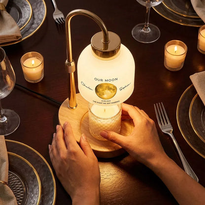 Personalized Our Moon Candle Warmer Lamp With Custom Moon Phase, Cozy Bedroom Decor, Unique Anniversary Gift for Couple