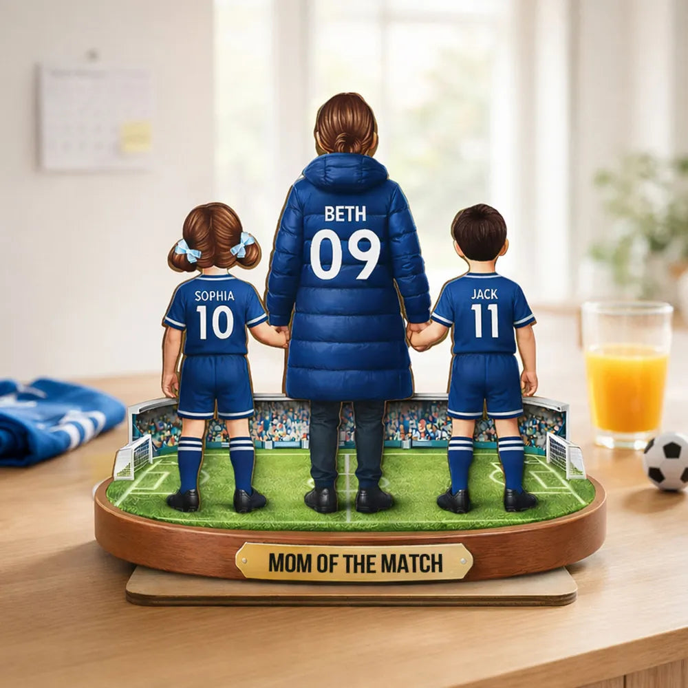 Personalized 2-Layer Wooden Plaque Mom of the Match Soccer Field Holding Hands Unique Gift for Soccer Mom