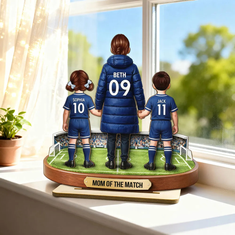 Personalized 2-Layer Wooden Plaque Mom of the Match Soccer Field Holding Hands Unique Gift for Soccer Mom
