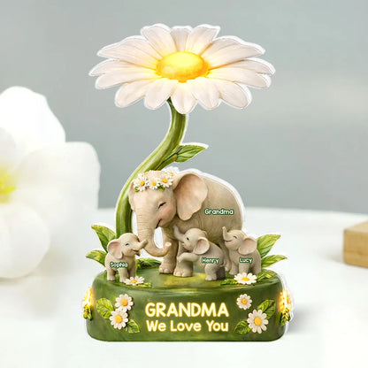 Shaped Acrylic Block Plaque for Grandma Elephant Family Under Daisy Warm Floral Decor Unique Creative Gift