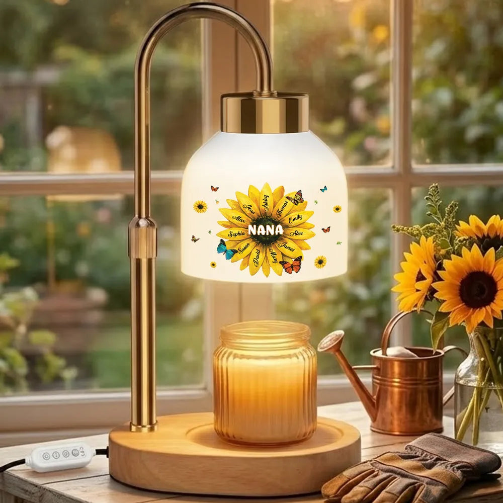 Personalized Sunflower Nana Candle Warmer Lamp with Custom Names, Cozy Home Decor, Unique Gift for Grandma