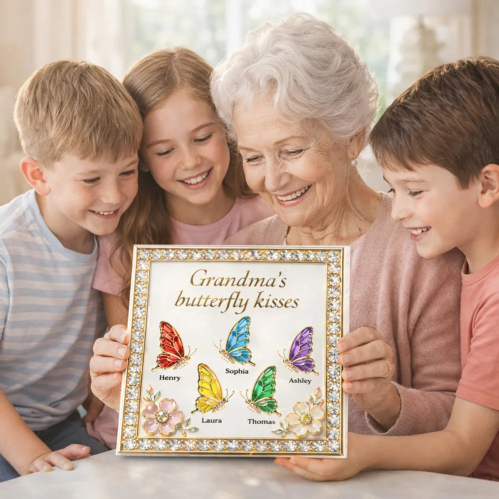 Personalized Shaped Acrylic Block Plaque, Grandma's Butterfly Kisses Shelf Decor, Unique Gift for Grandma or Mom
