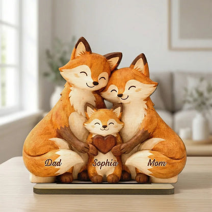 Heartwarming Woodland Fox Family Hug 2-Layer Wooden Plaque, Personalized Keepsake for Mom & Dad - Unique Gift