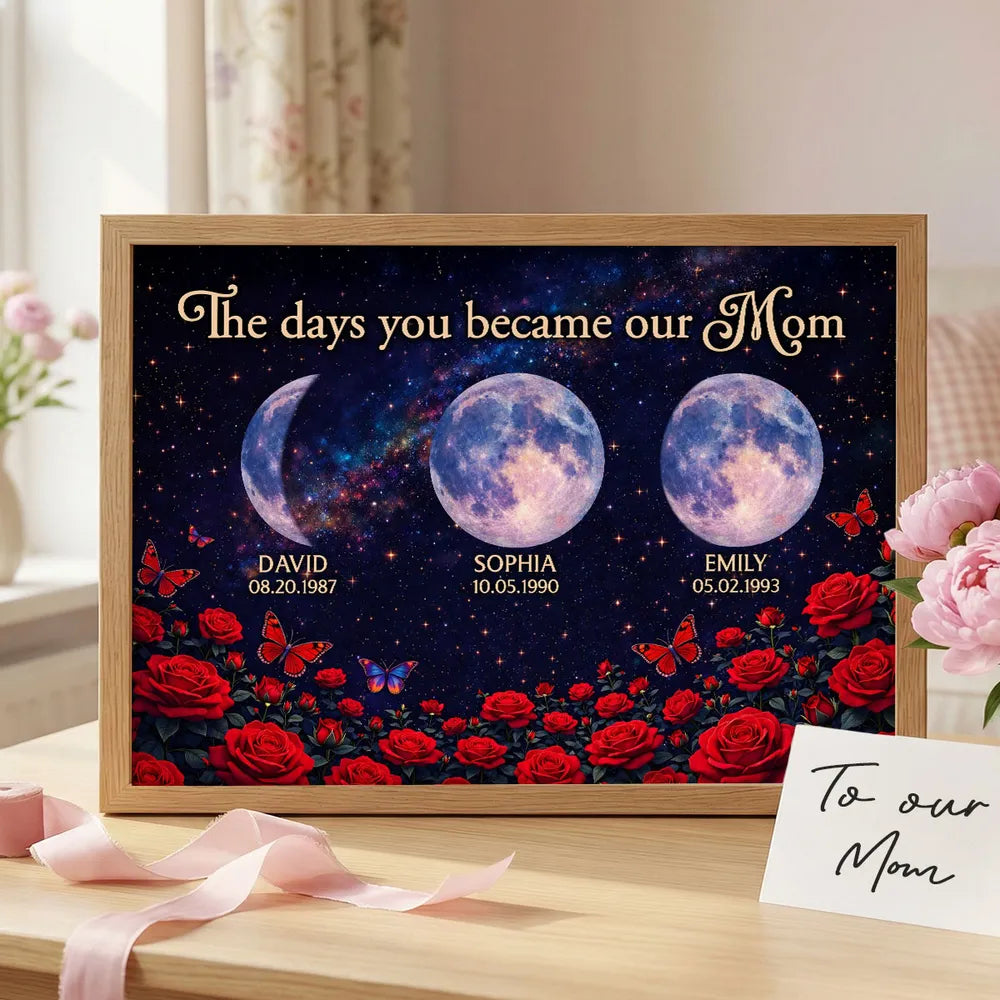Personalized Moon Phase Rose Night Sky Poster for Mom - Custom Keepsake Wall Art, Unique Gift