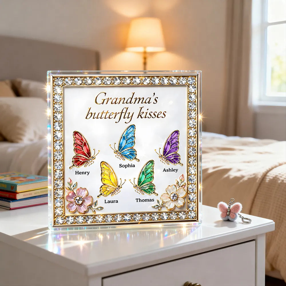 Personalized Shaped Acrylic Block Plaque, Grandma's Butterfly Kisses Shelf Decor, Unique Gift for Grandma or Mom