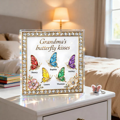 Personalized Shaped Acrylic Block Plaque, Grandma's Butterfly Kisses Shelf Decor, Unique Gift for Grandma or Mom