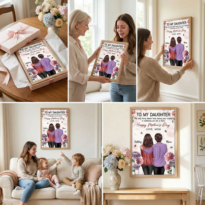 Personalized Mother's Day Gift for Daughter, Custom Mother & Daughter Hug Wall Art, Watching You Be a Mom Canvas Print Poster