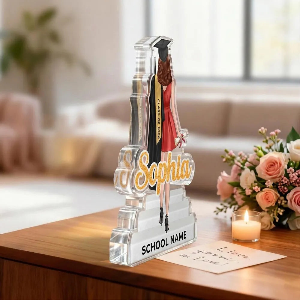 Custom Shaped Acrylic Block Plaque with Grad Cap and Diploma, Class Ce ...