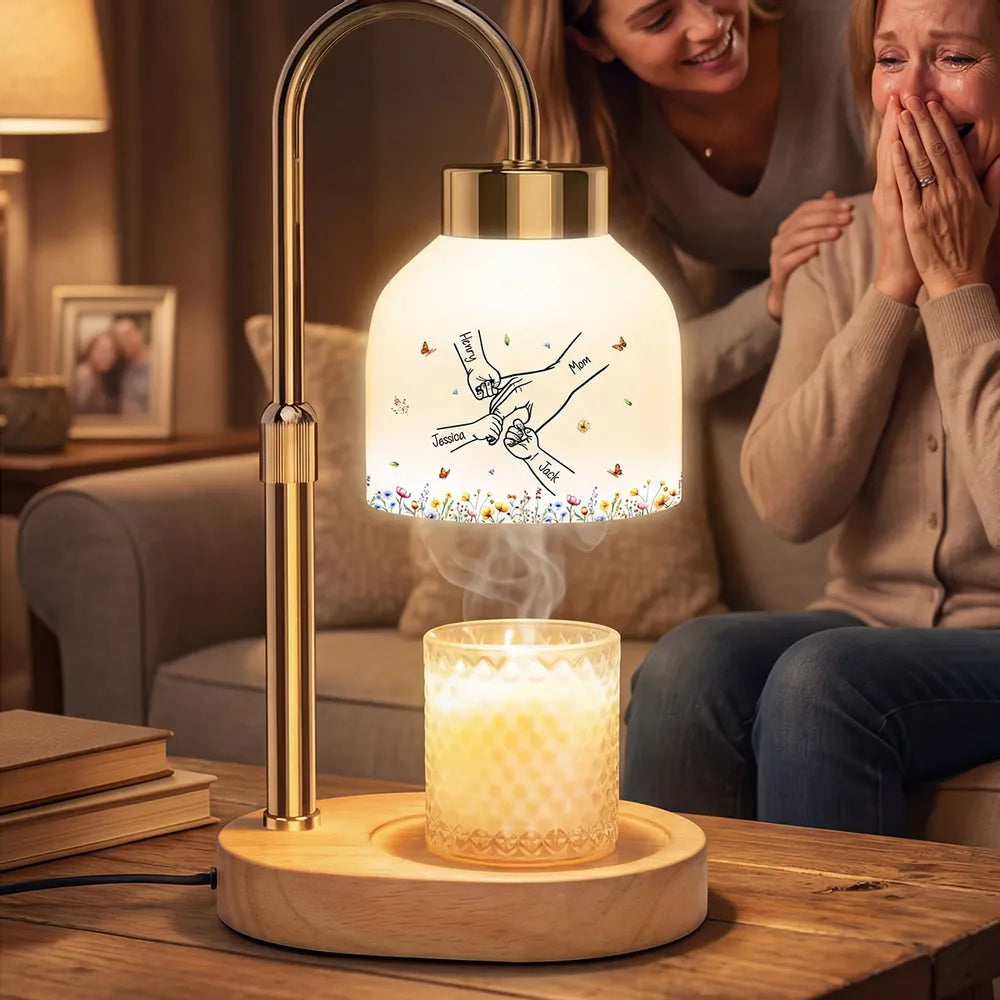 Personalized Candle Warmer Lamp with Grandma Mom Kids Holding Hands Outline, Cozy Bedroom Glow, Unique Gift for Grandma
