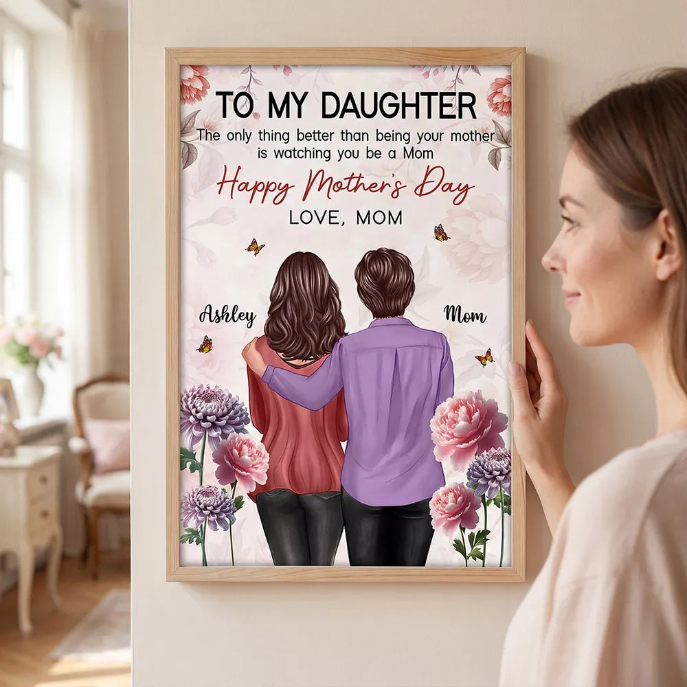 Personalized Mother's Day Gift for Daughter, Custom Mother & Daughter Hug Wall Art, Watching You Be a Mom Canvas Print Poster