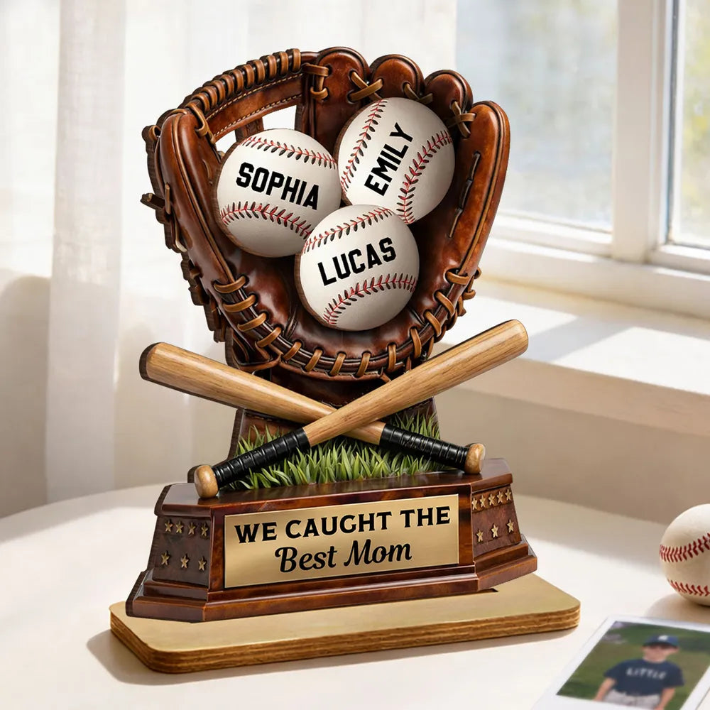 2-Layer Wooden Plaque Personalized Baseball Mom Keepsake for Living Room Display, Sweet 'Best Mom' Gift