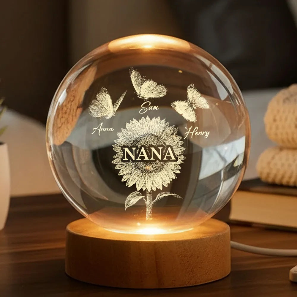Personalized Globe Lamp with Sunflower Grandma Design, Cozy Nightstand Decor, Unique Gift for Grandma