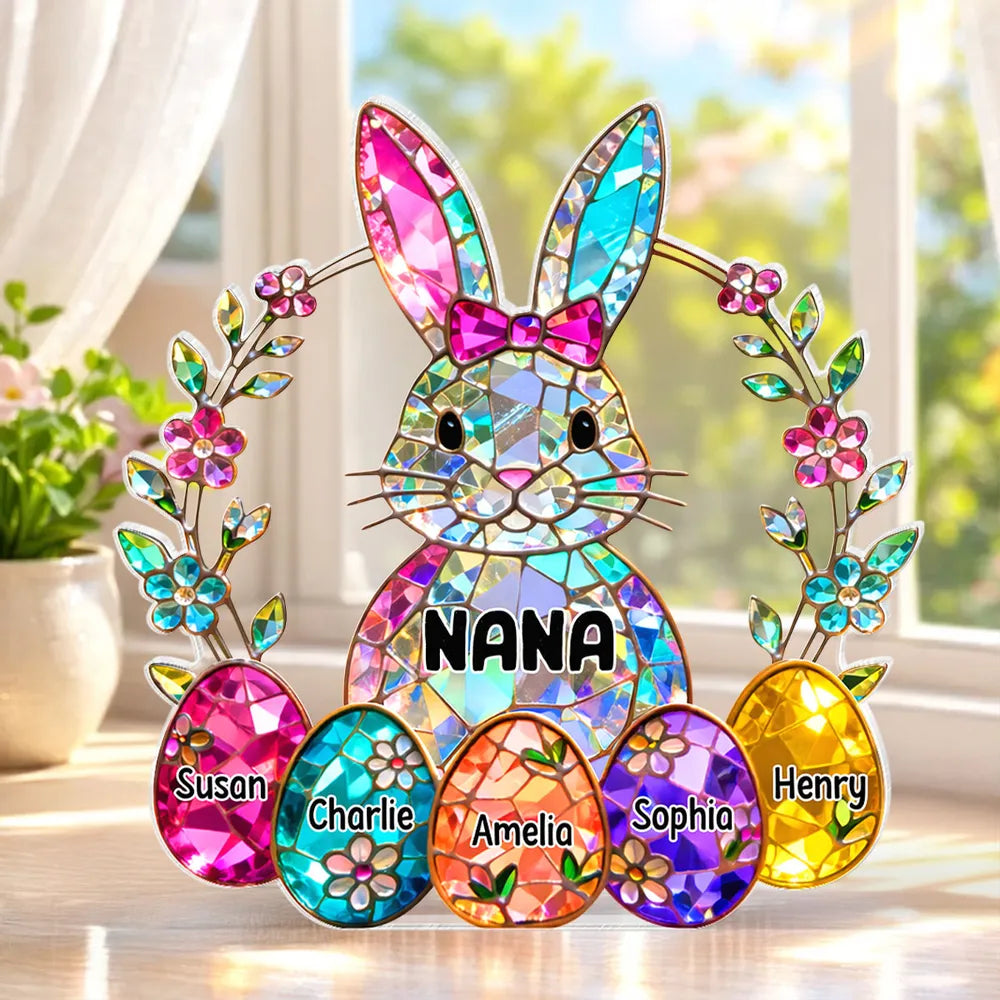 Personalized Bunny Grandma Shaped Acrylic Block Plaque, Spring Shelf Decor, Unique Easter Gift for Grandma