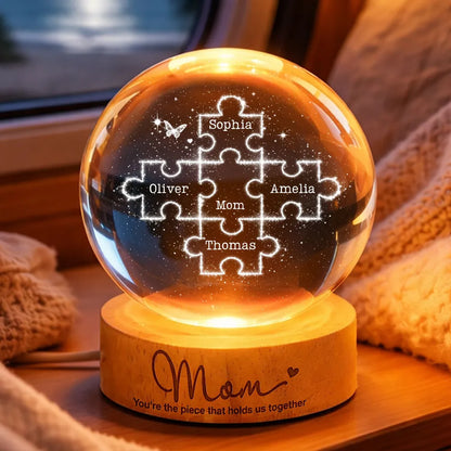 Personalized Globe Lamp for Mom, Puzzle Family Design Night Light, Cozy Bedroom Decor, Unique Gift for Mother's Day