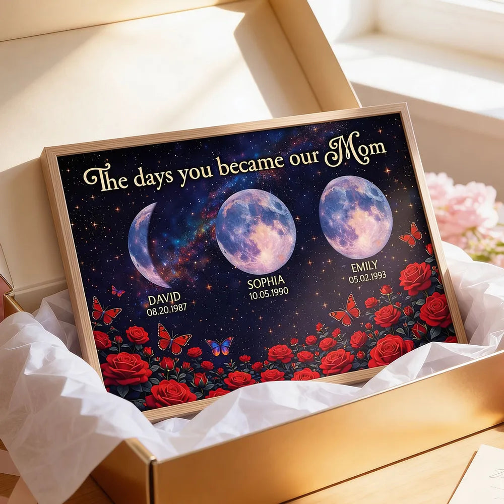 Personalized Moon Phase Rose Night Sky Poster for Mom - Custom Keepsake Wall Art, Unique Gift