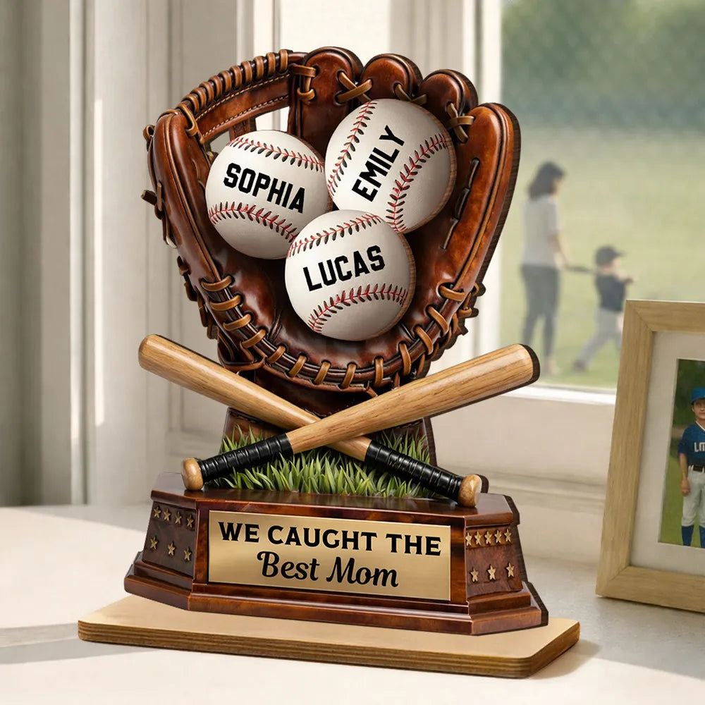 2-Layer Wooden Plaque Personalized Baseball Mom Keepsake for Living Room Display, Sweet 'Best Mom' Gift