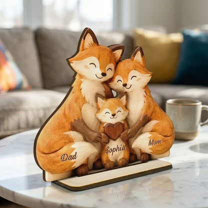Heartwarming Woodland Fox Family Hug 2-Layer Wooden Plaque, Personalized Keepsake for Mom & Dad - Unique Gift