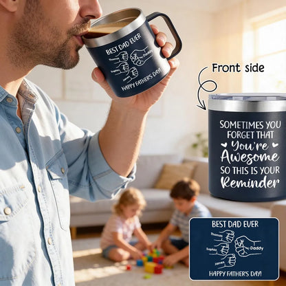 Personalized Stainless Steel Coffee Mug for Dad, Best Dad Ever Fist Bump Design, Unique Father's Day Gift
