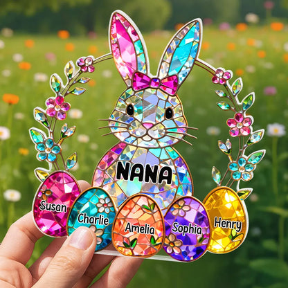 Personalized Bunny Grandma Shaped Acrylic Block Plaque, Spring Shelf Decor, Unique Easter Gift for Grandma